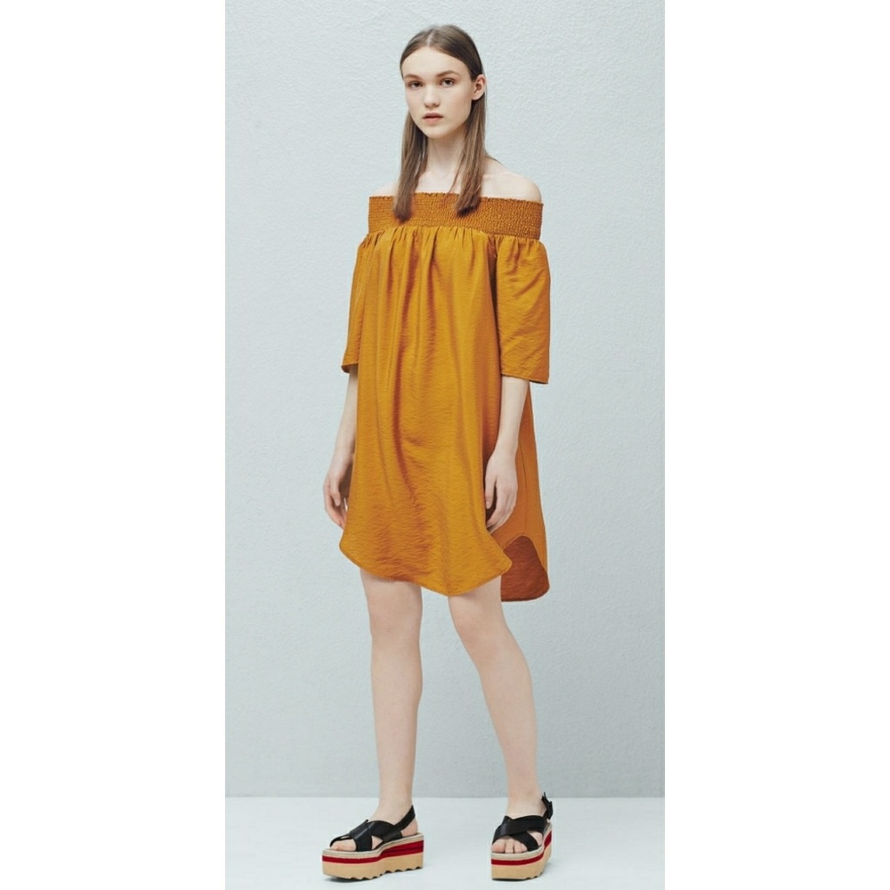 NEW! Mango Off-shoulder Dress Knee Length Mustard